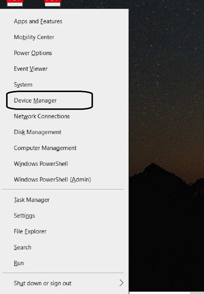 select device manager in case usb port not working