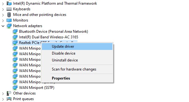 update network adapter