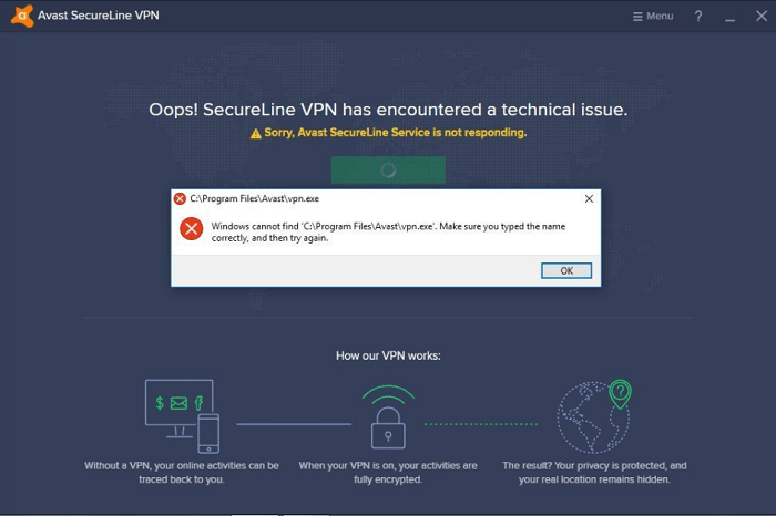 avast secureline not running