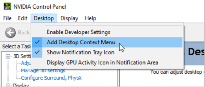 add desktop context menu (solve nvidia control panel not opening)