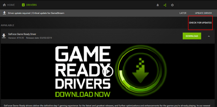 check for nvidia updates