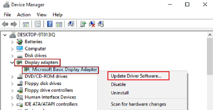 click display adapters and then update driver software