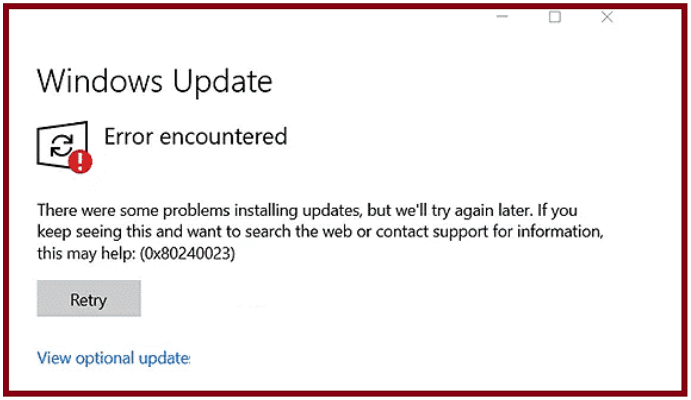 windows os 0x80240023 update error