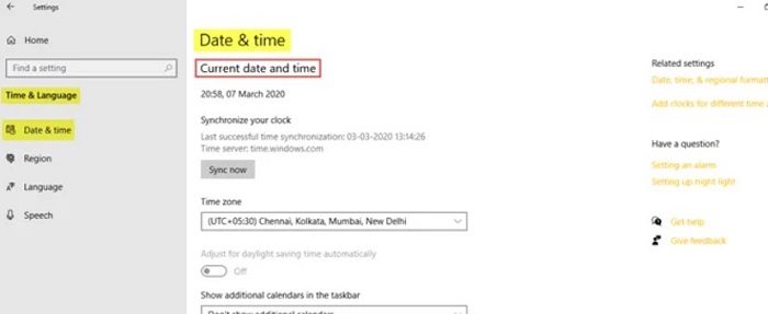 choose date and time from setting