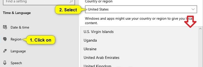 select region from setting