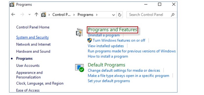 choose program and features