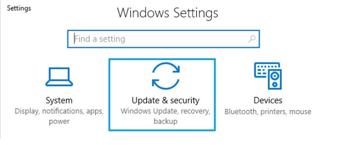 click on update and security in settings
