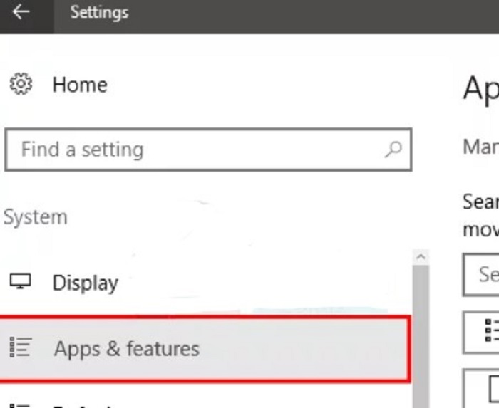 select apps and features